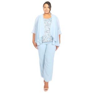 **Le Bos** 3-Piece Pant Set with Embroidered Sleeveless Top 16W